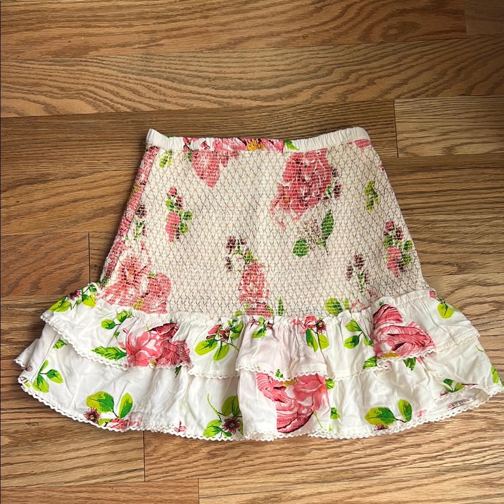 River Island Pink and White Stitched Ruched Floral Mini Skirt
